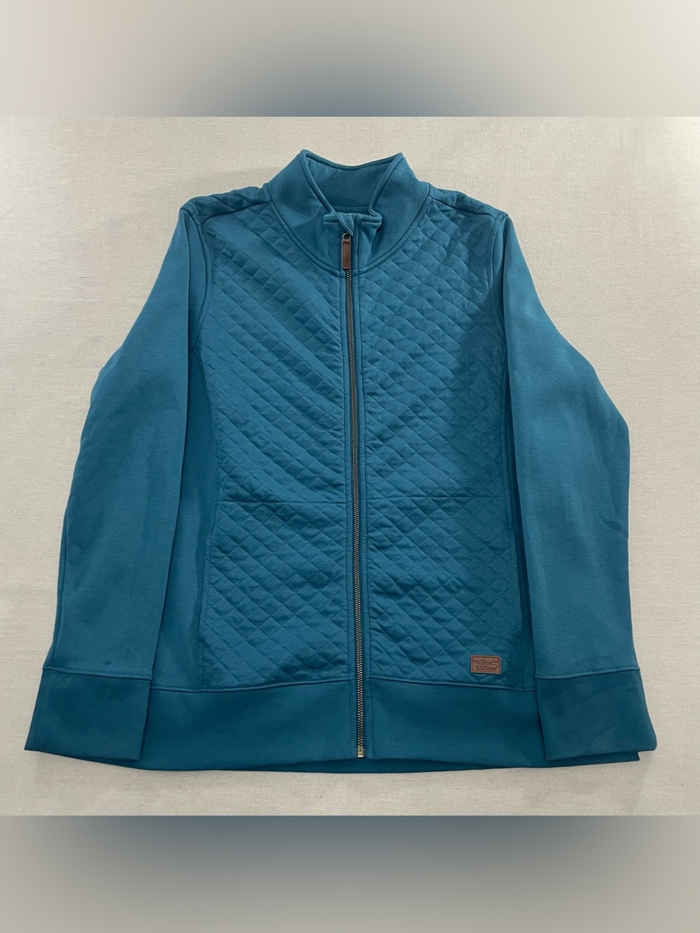 LL Bean Women's 1X PLUS Quilted Full-Zip Sweatshirt Sweater Teal Blue 515674